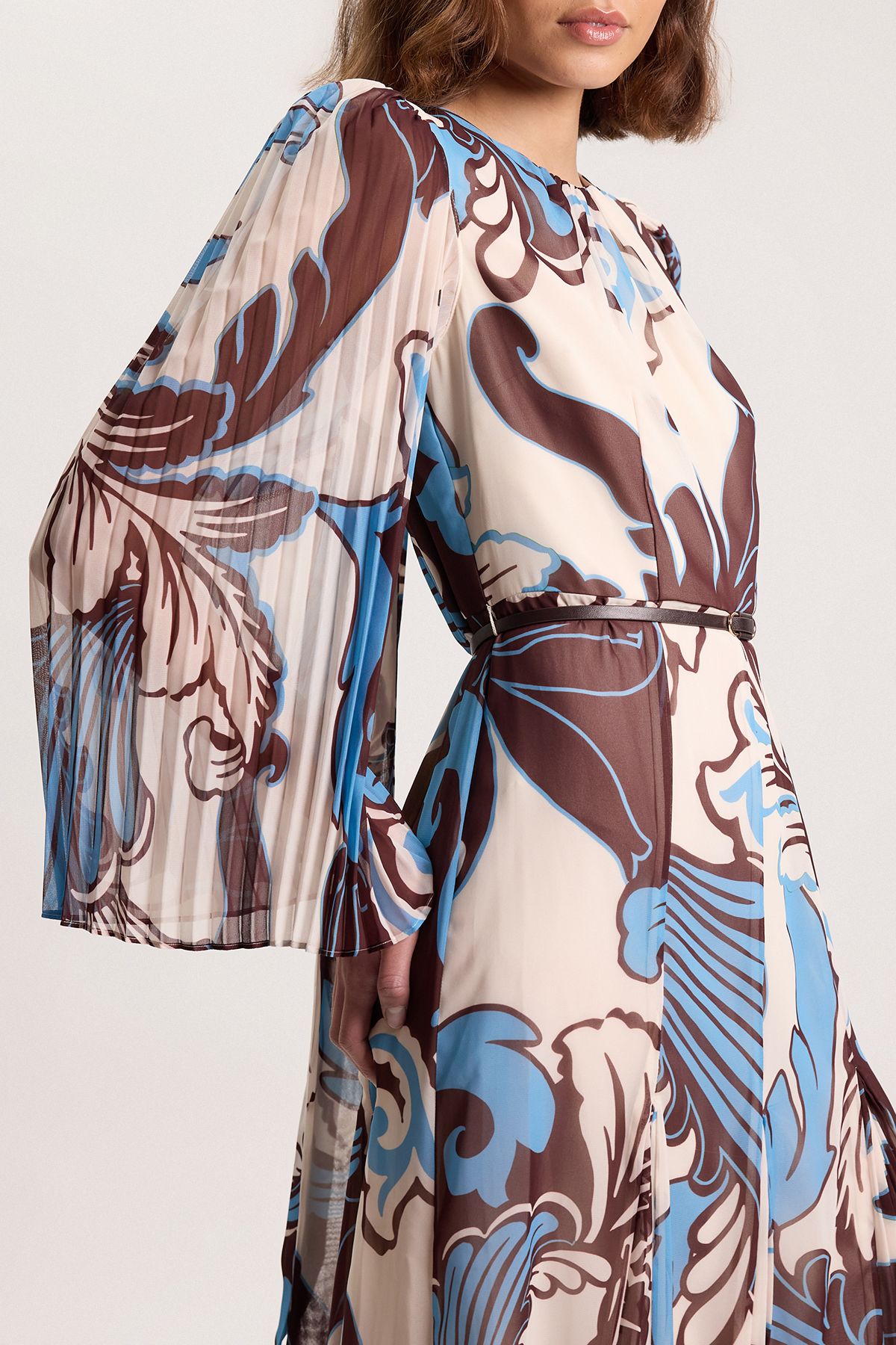 KarenMillen Petite Paisley Blue Pleated Woven Maxi Dress
