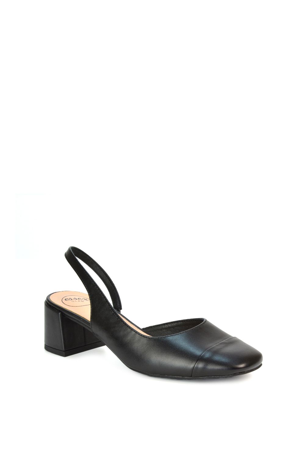 XY London Karis' Slingback Block Heel Court Shoes With Square Toe