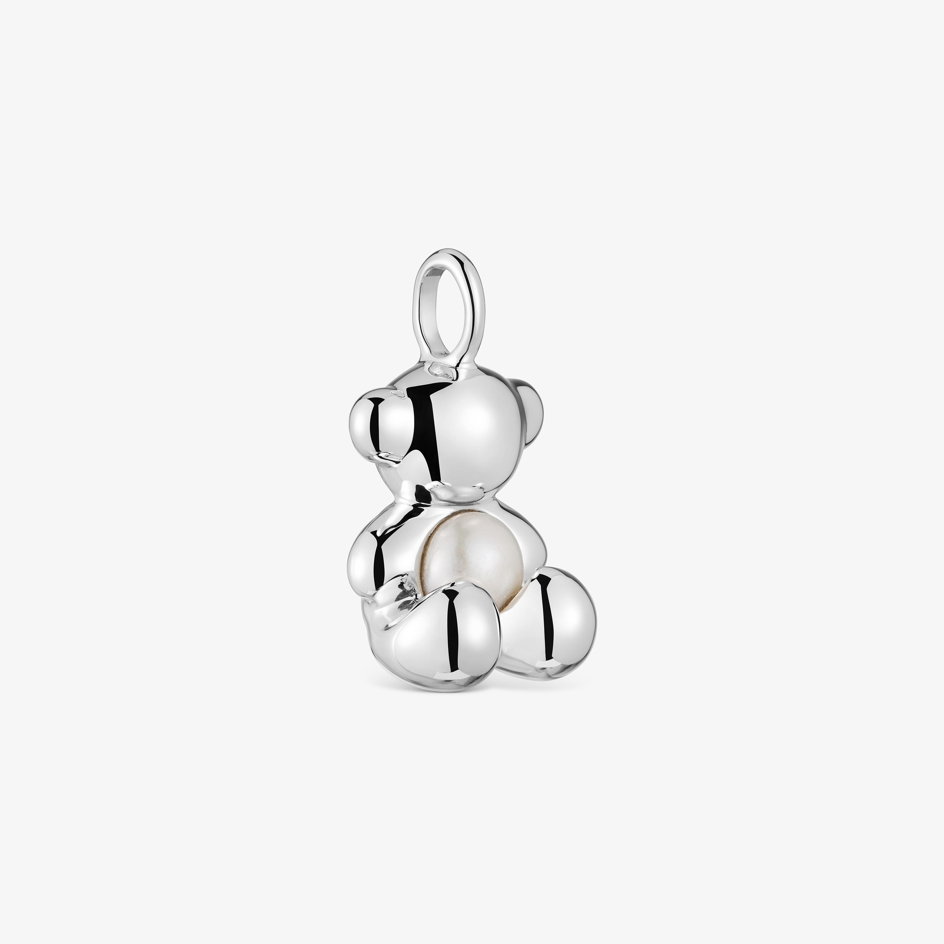 Colgante oso mediano de plata y perla cultivada Bold Bear