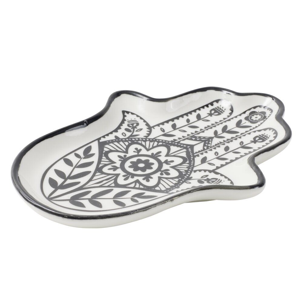Vide poche arabesque main de Fatma céramique blanc et noir 11x8xH1,5cm