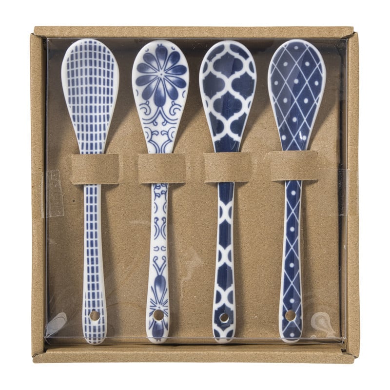 Lepels Mico - blauw/wit - set van 4