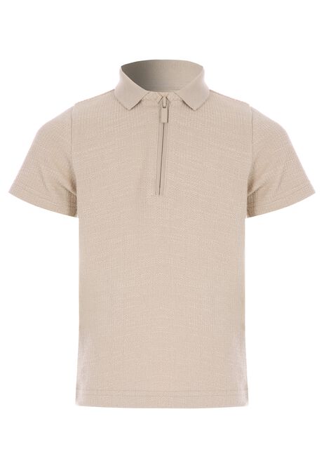 Younger Boys Stone Textured Zip Polo Shirt