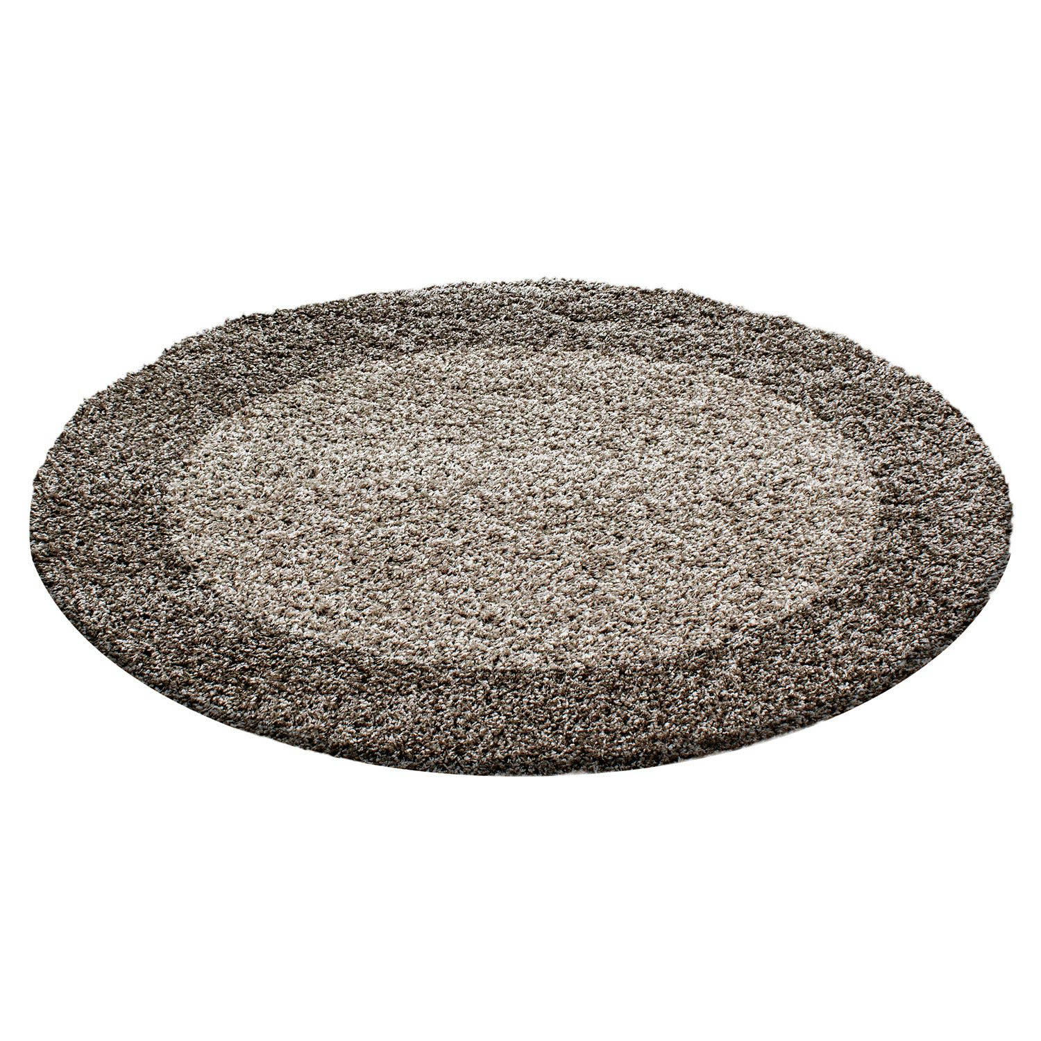 SHAGGY - Tapis à bordures rond taupe 120x120cm