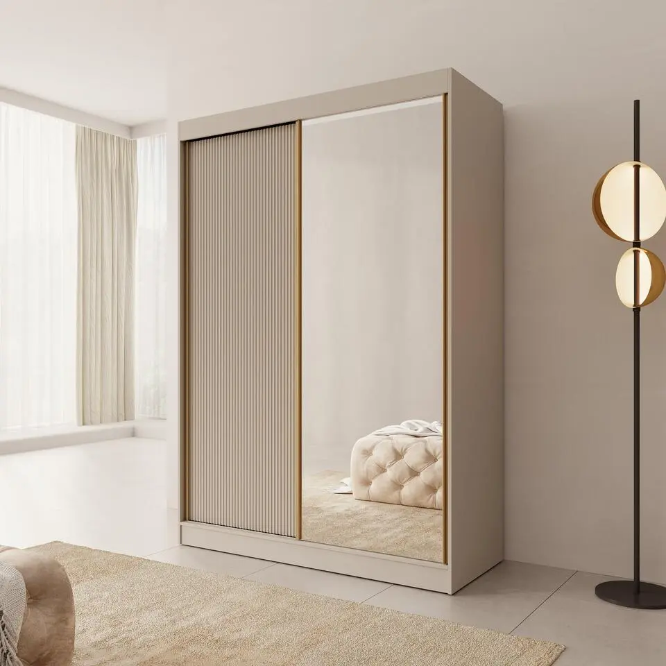 Meubella - Tavares - Kledingkast 2 schuifdeuren - Beige - 151x60x216cm