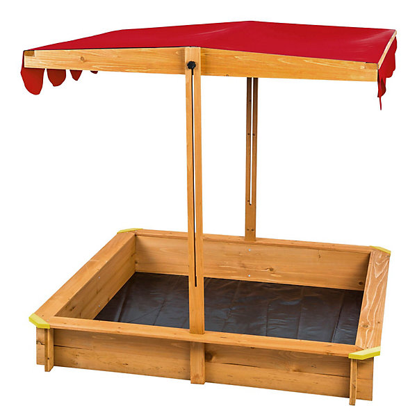 Bac à sable cabane de jardin avec toit réglable rouge en bois