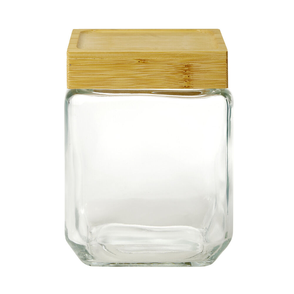Pot de conservation hermétique carré en verre avec couvercle bambou 12cl