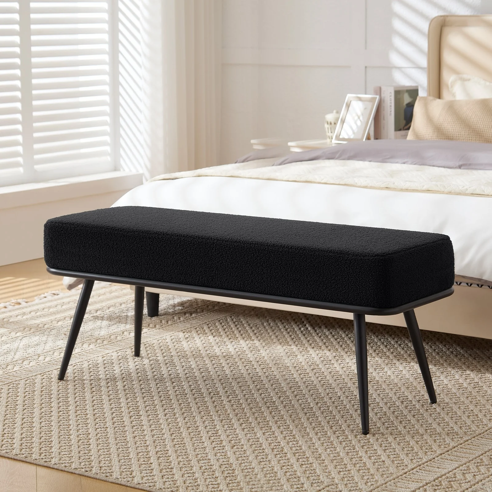 Fabric Upholstered Entryway Storage Bench, Bedroom Bench - 43.3L x 16.54W x 18.9H