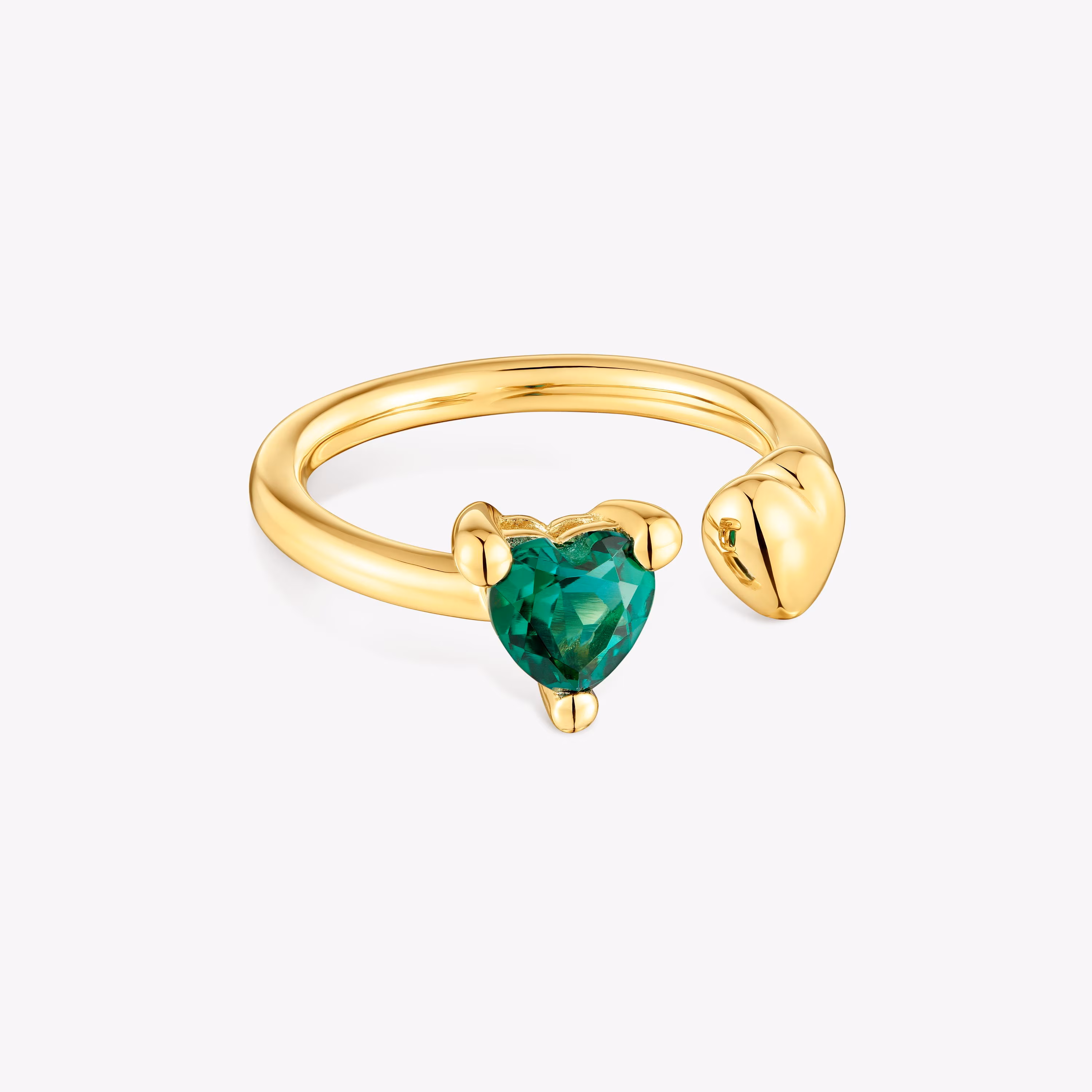 Anillo abierto con baño de oro 18 kt sobre plata y esmeralda creada en laboratorio Garden Of Love LGG