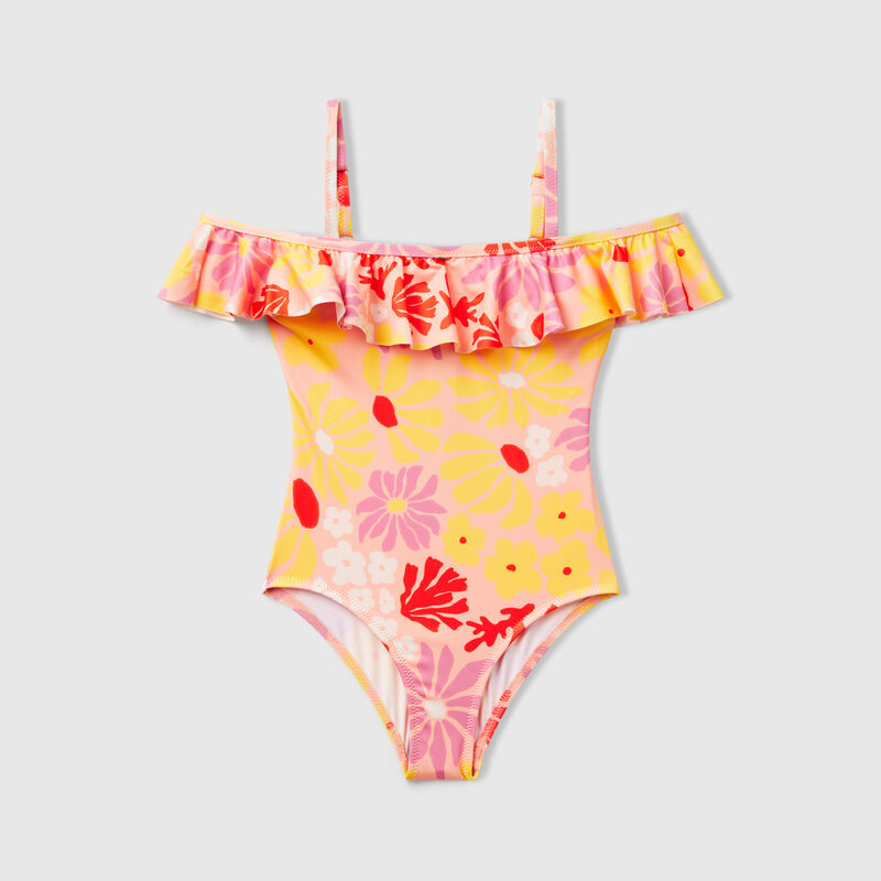 One-piece swimsuit with flower print
