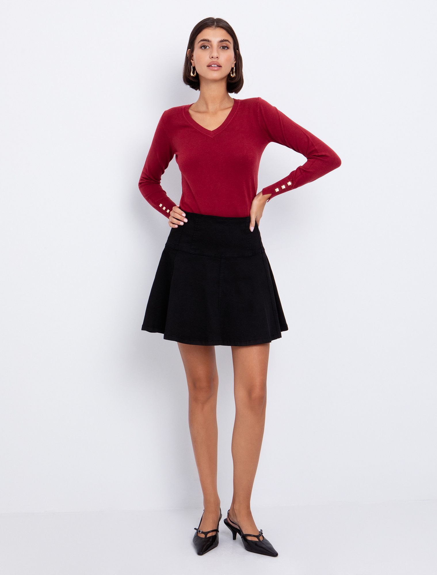 Basic πλεκτή μπλούζα V-λαιμόκοψη