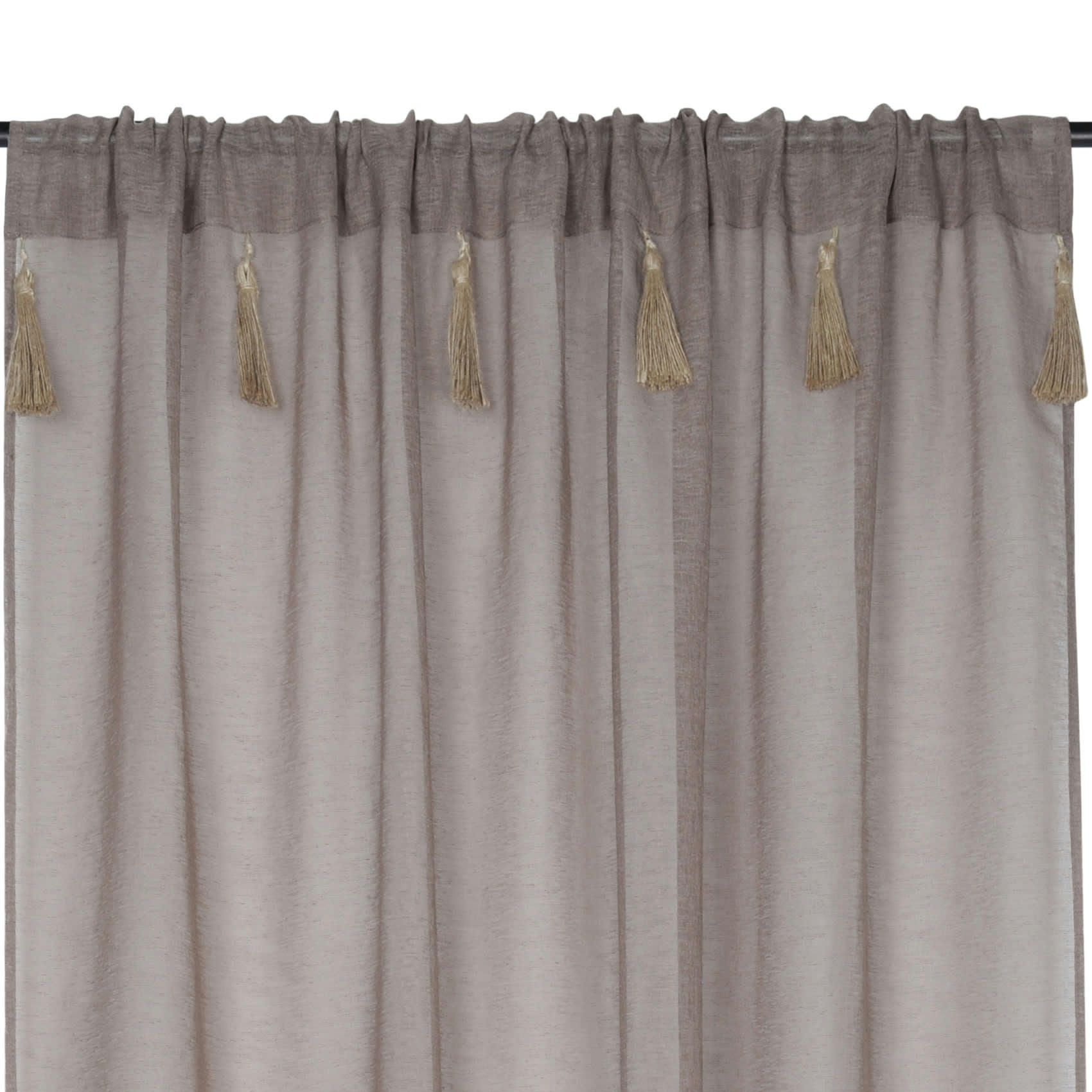 IBIZA - Voilage bohème à pompons en jute polyester taupe 260x140cm