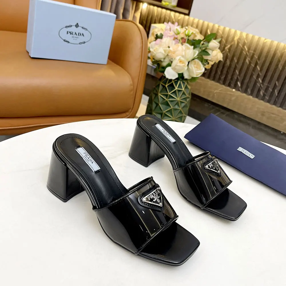 Prada  Leather Chunky Sandals Slide Sandal