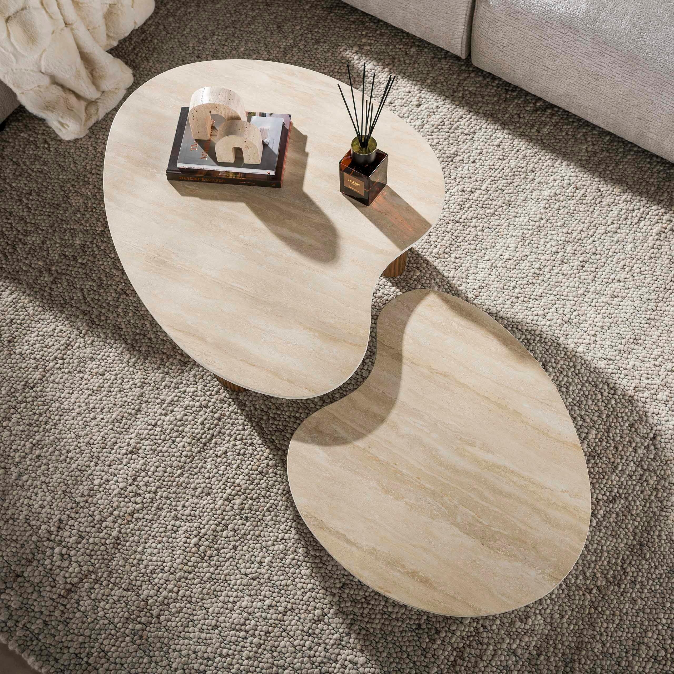 Table basse gigogne céramique 3D pieds rainurés (x2) MAHAL