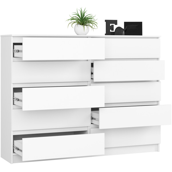 Komoda AKORD K160 Biała 160 cm 10 szuflad 160x40x121 cm