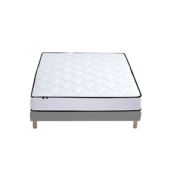 Ensemble Matelas Ressorts   Mémoire de forme   sommier ELOISE - Made in France 140x190, Sommier - Gris chiné