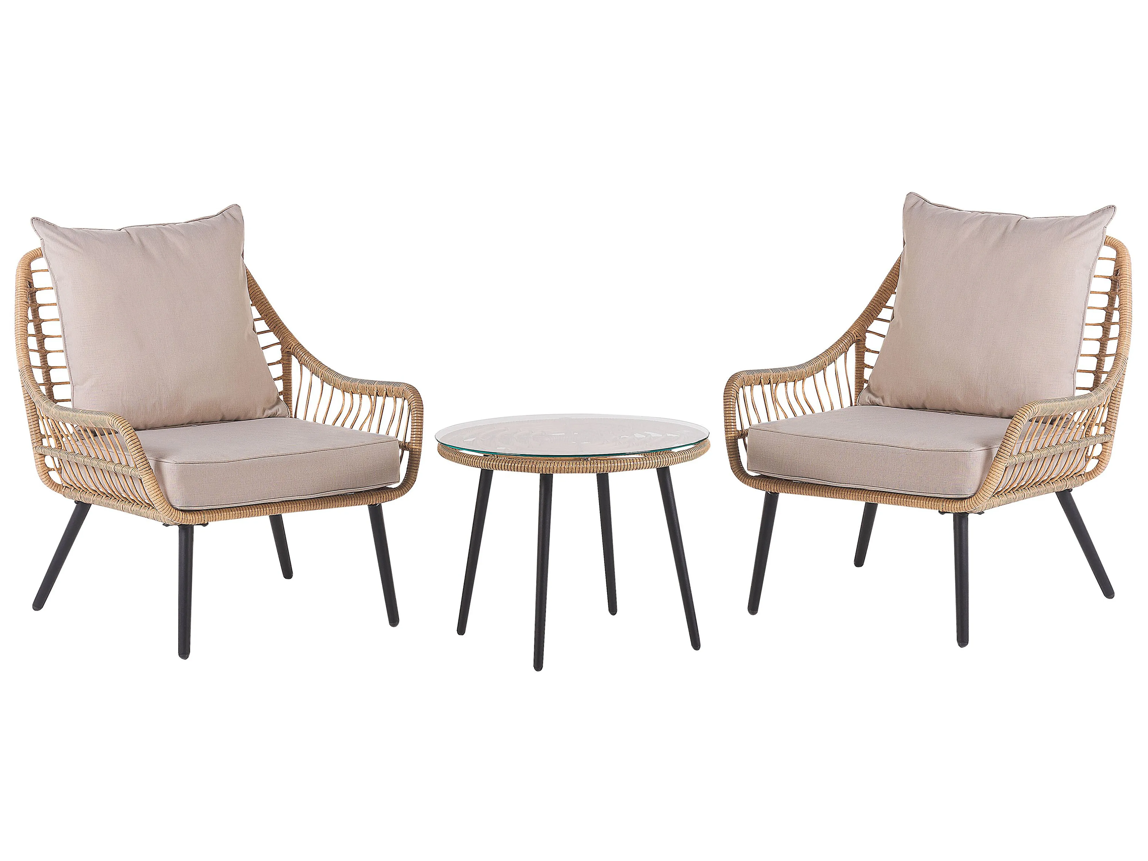 Bistro Set with Cushions LAURETO PE Rattan Natural