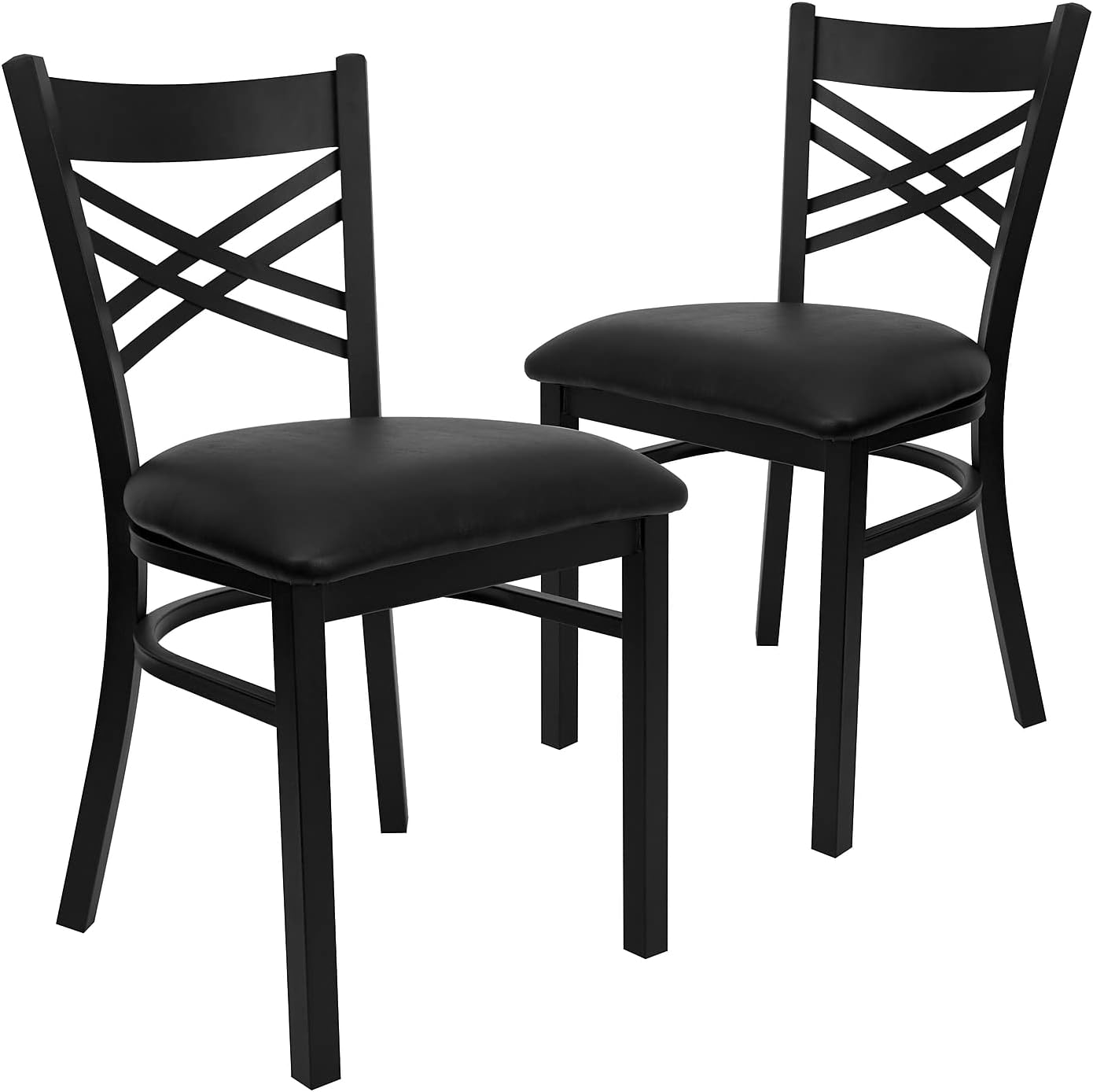 Flash Furniture Hercules Series X Back Metal Restaurant Chairs, Modern Upholstered Armless Dining Chairs for Restaurants/Kitchens, Set of 2, Black