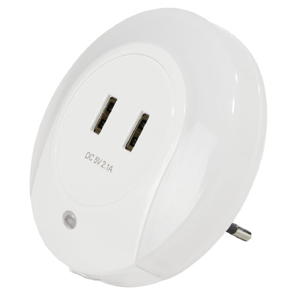 Veilleuse enfichable blanc   2 ports USB