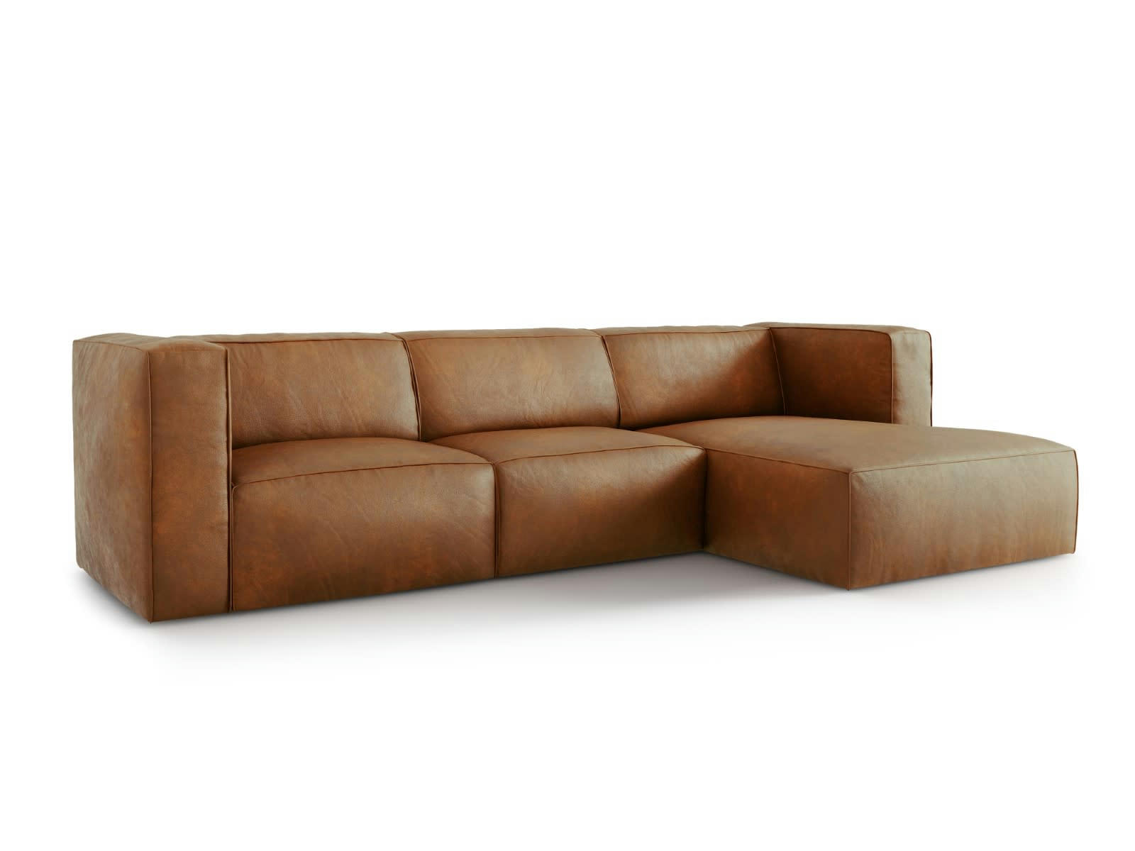 MUSE - Canapé D'Angle Droit 5 places en Cuir Véritable Marron