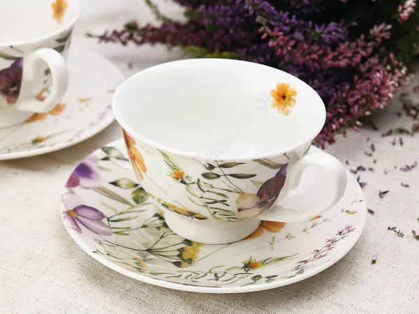 Komplet 2 filiżanek ze spodkami 0,25 l / 15 cm Duo - Pansy 15.PAN.K2FS