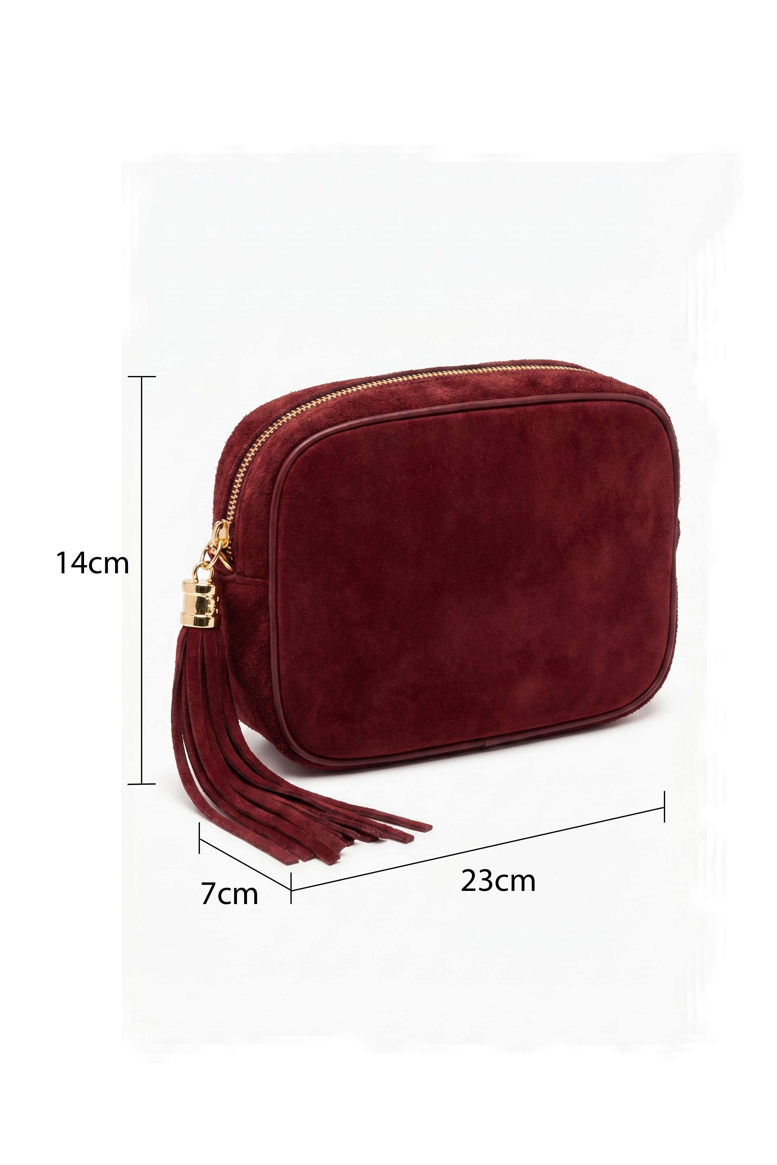 Kitise Italian Genuine Suede Crossbody Bag With Tassel and Double Ring Detail