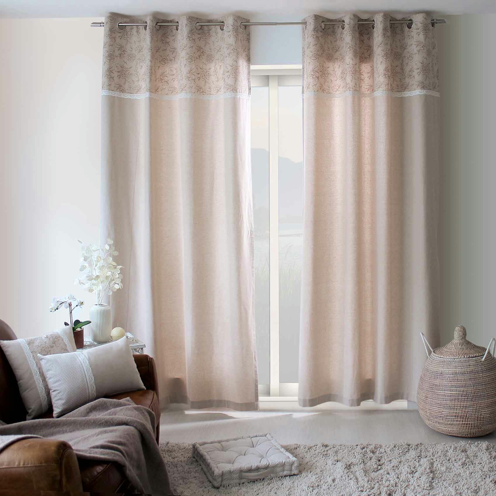 - Rideau d'ameublement imprimé de roses coton naturel 140x240 cm