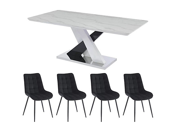Ensemble table EVAELA   4 chaises OLLUA - Blanc et noir