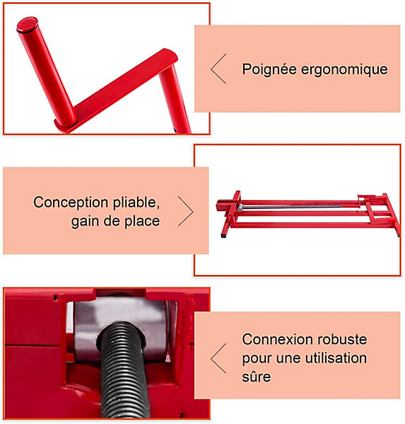 Cric Lève Tracteur de Tondeuse, Leve Hauteur Réglable 11,5-77cm, Outillage de Mecanicien Charge 400kg, Nettoyage Facile (Rouge)