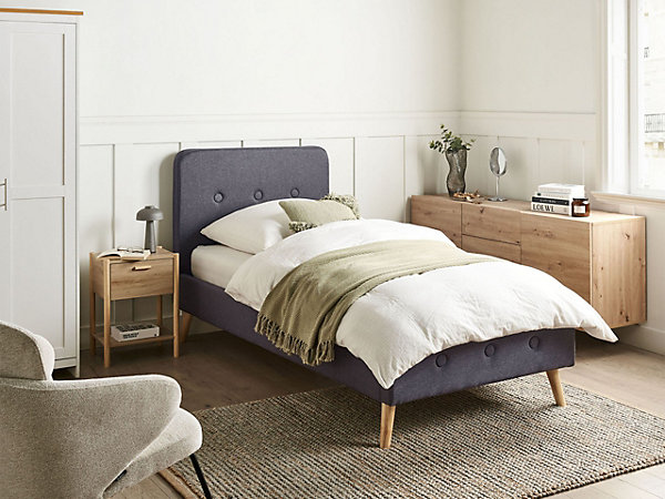 Lit avec sommier Tissu RENNES 90 x 200 cm Gris foncé