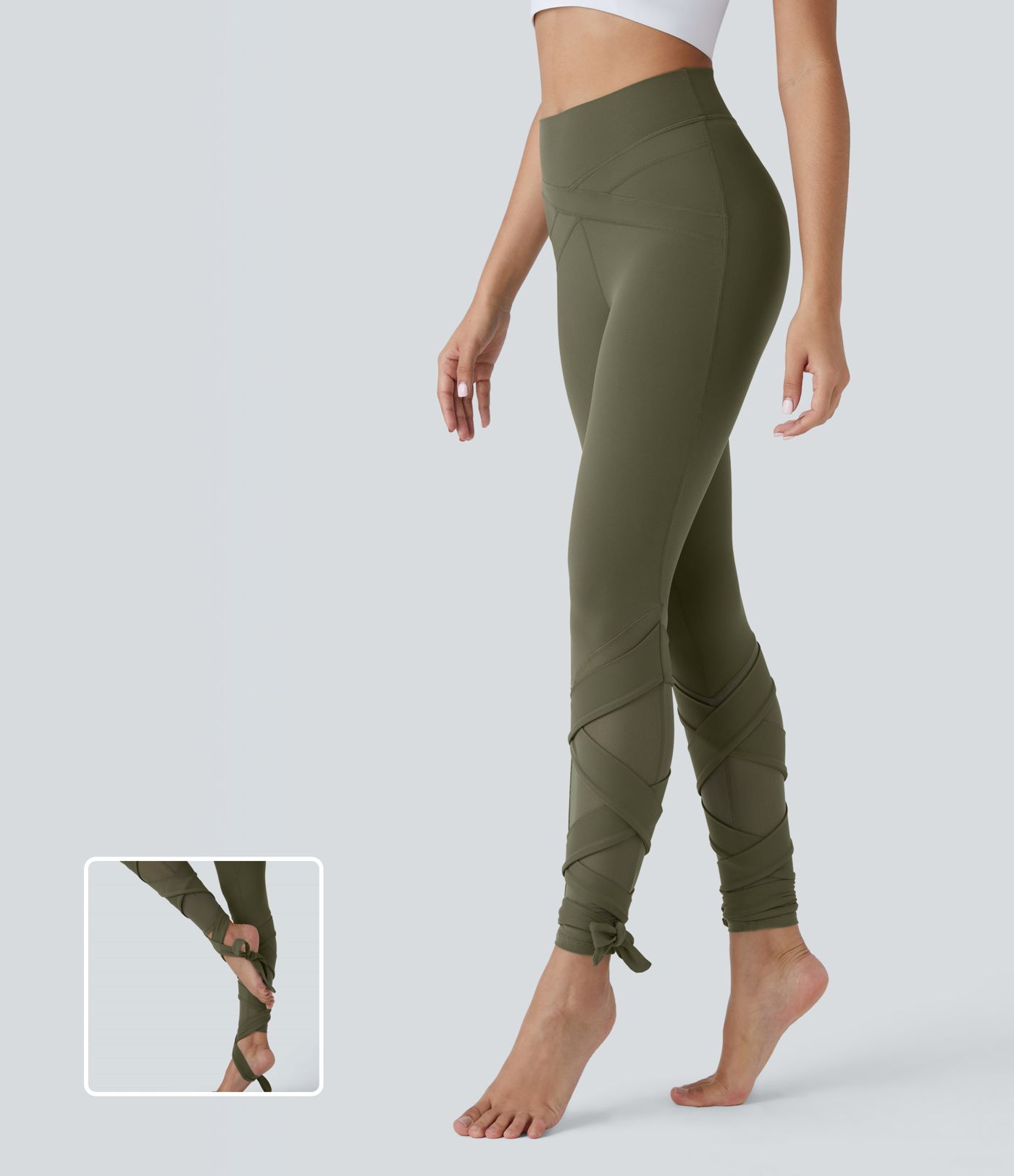 Softlyzero™ Legging Taille Haute Empiècement en Maille Contrastante Lacets Croisés Longueur 7/8