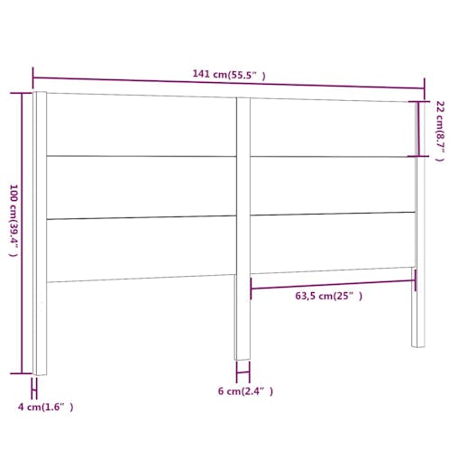 NNEVL Headboard Black 141x4x100 cm Solid Wood Pine
