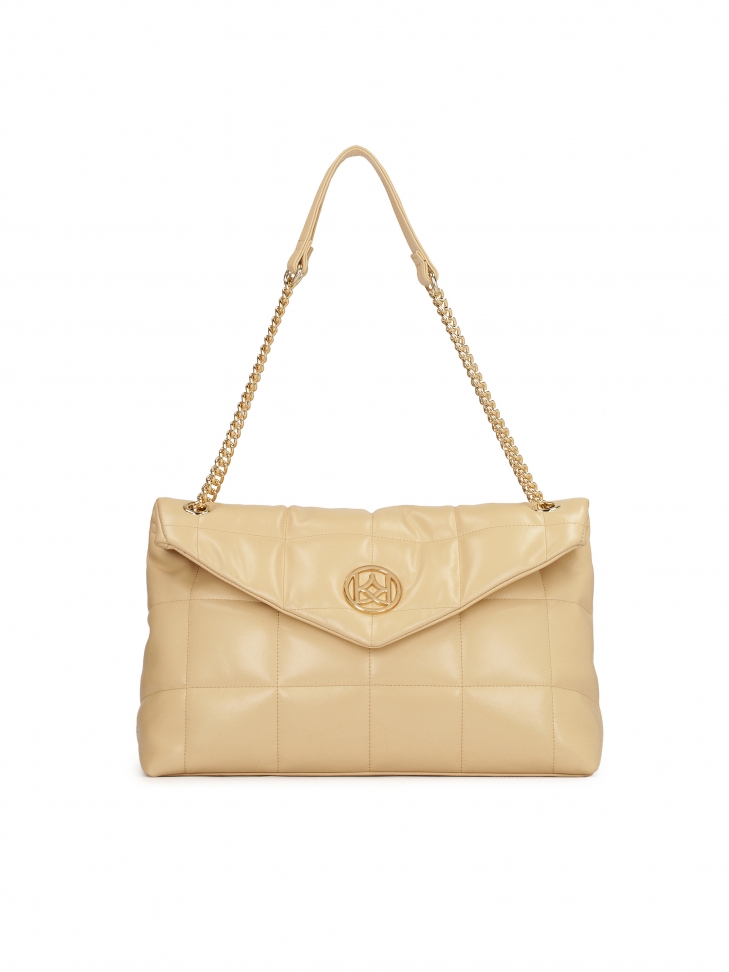 Quilted pattern leather handbag