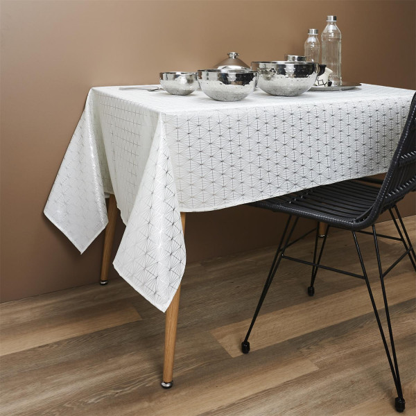 OBRUS 140x250 cm Geometric Dore biały W SREBRNE WZORY