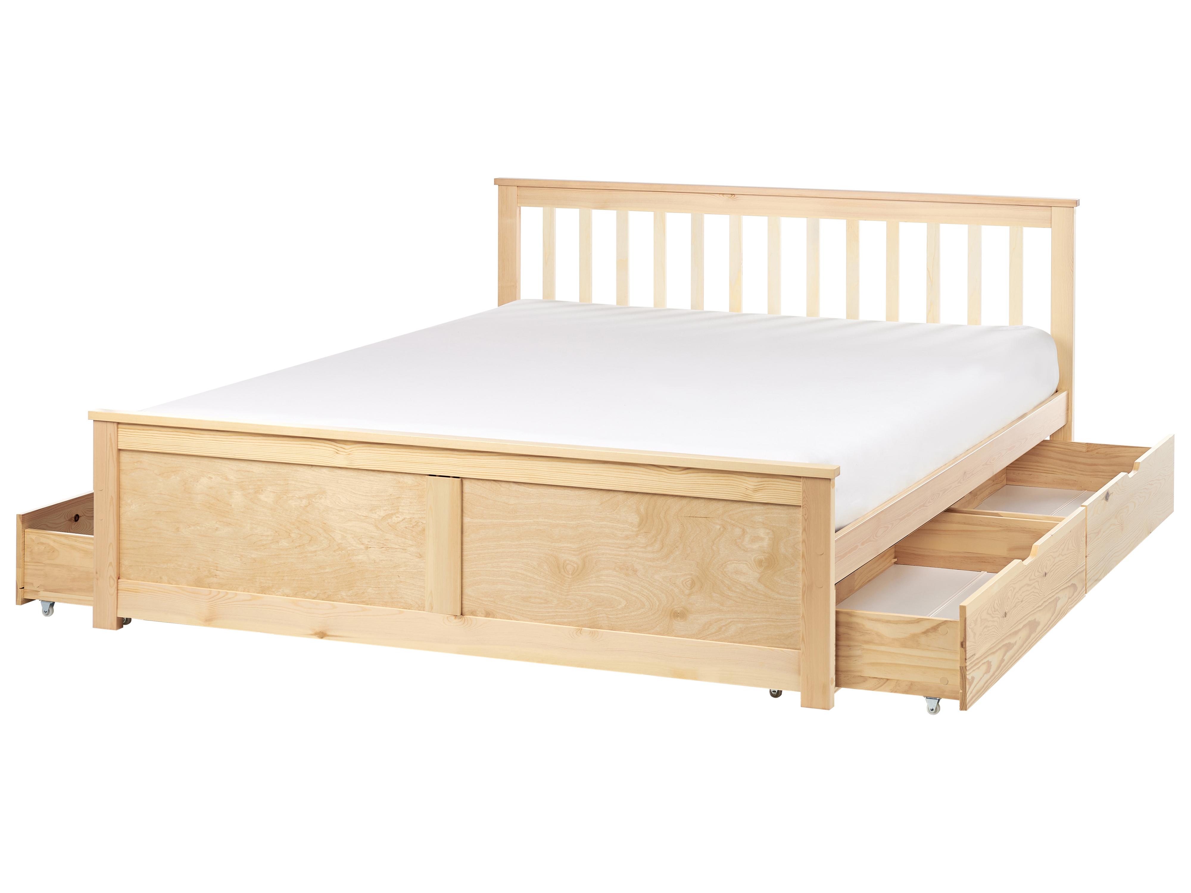 Bed with 4 Drawers Pine Wood OLENDON 160 x 200 cm (EU King Size) Light Brown