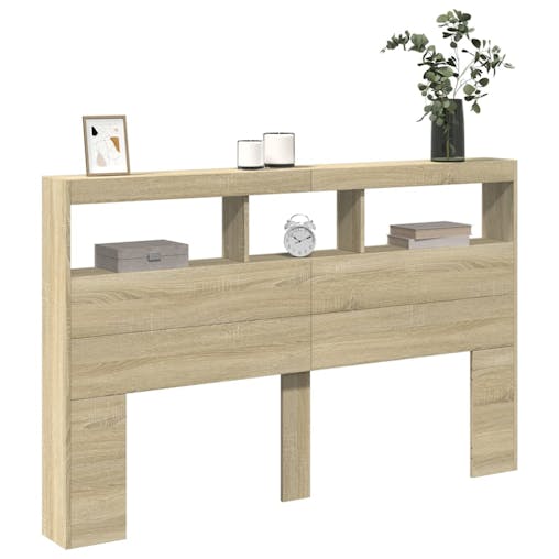 NNEVL Headboard Cabinet with LED Sonoma Oak 160x17x102 cm