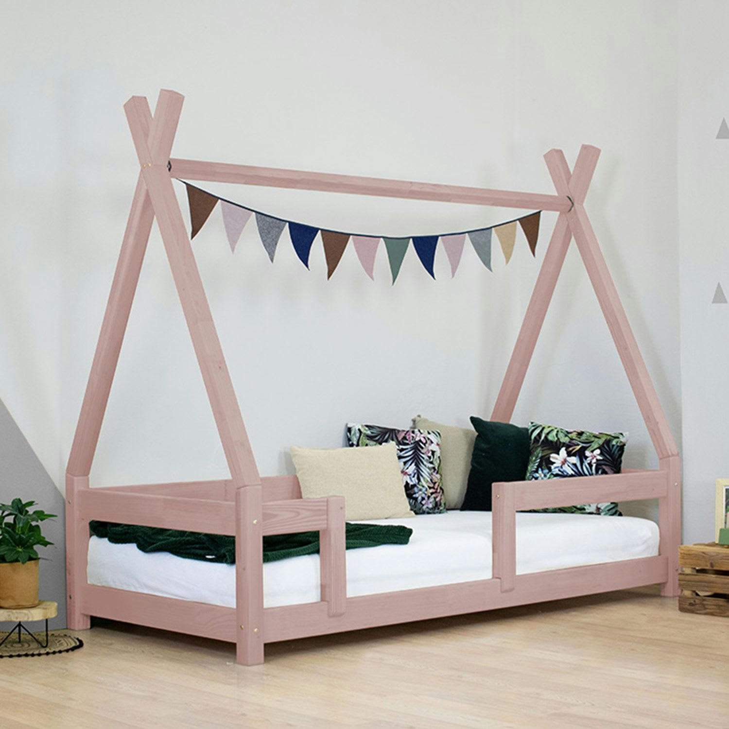 - Lit cabane enfant NAKANA 80 x 160 rose pastel