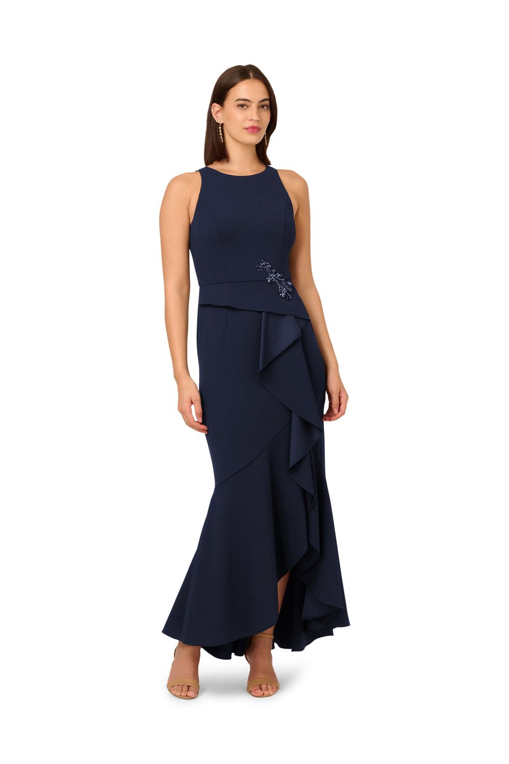 Papell Studio Beaded Crepe Halter Gown