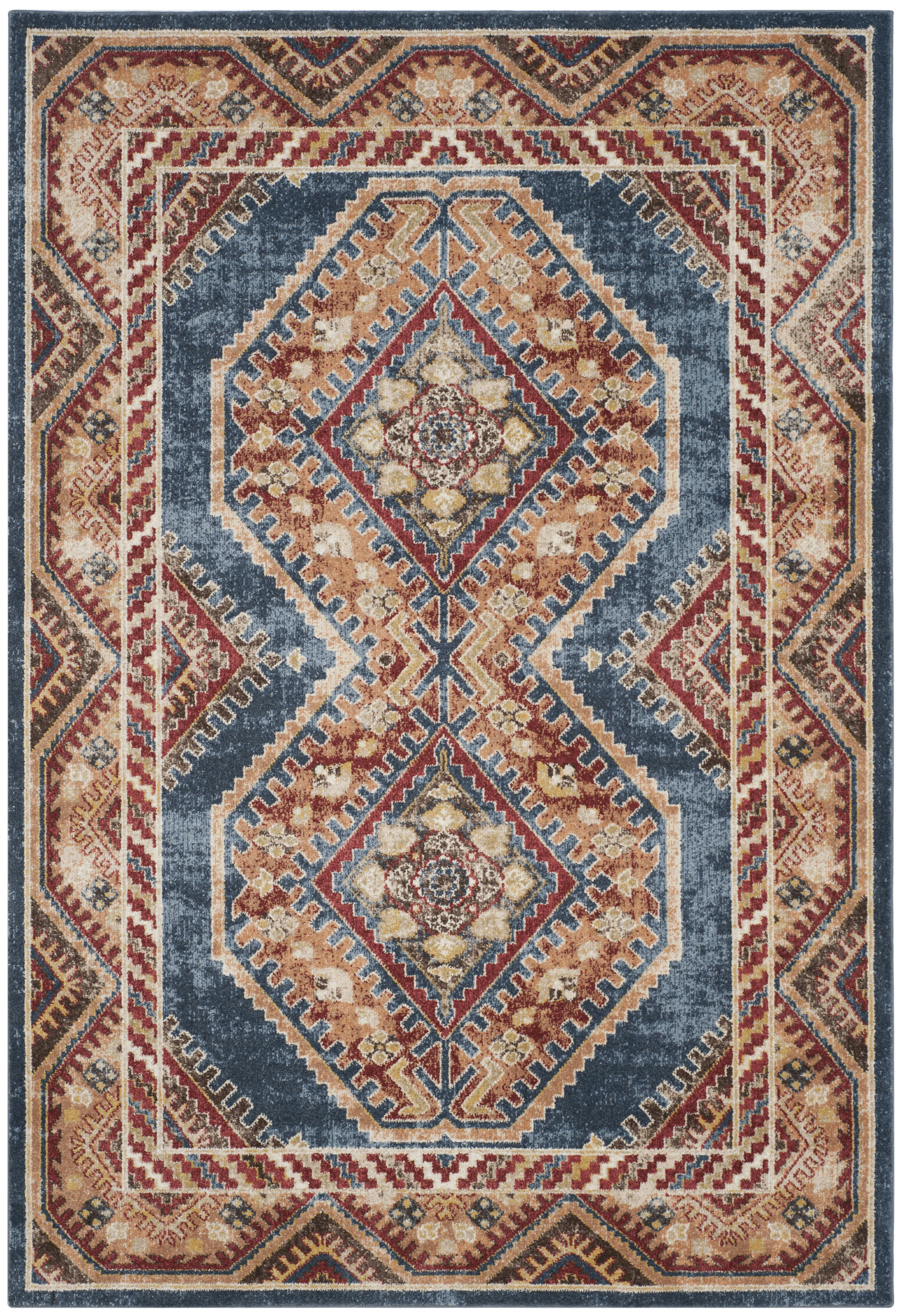BIJAR - Tapis de salon interieur en bleu roi & rouille, 160 x 229 cm