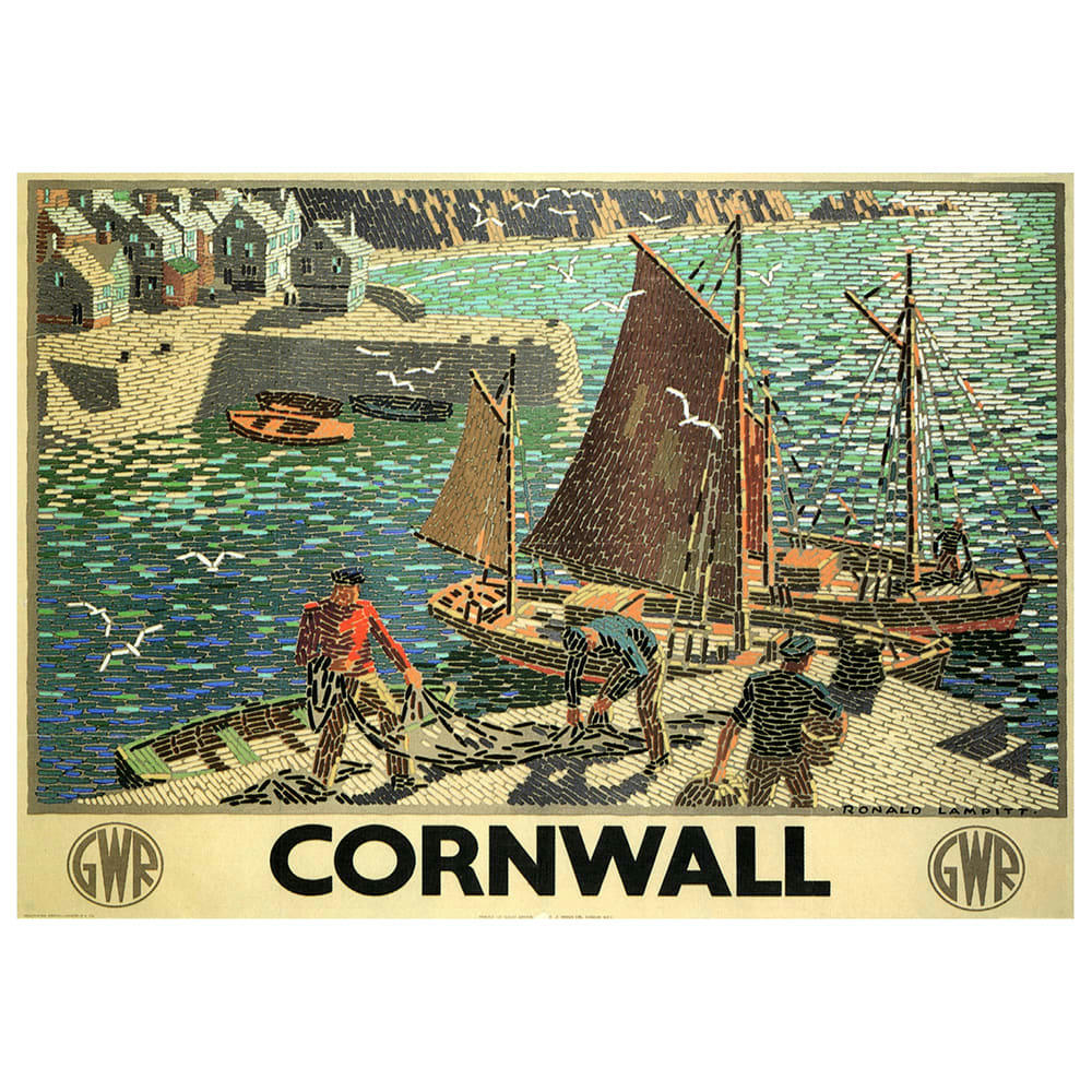 - Tableau affiche publicitaire vintage Cornwall 50x70cm