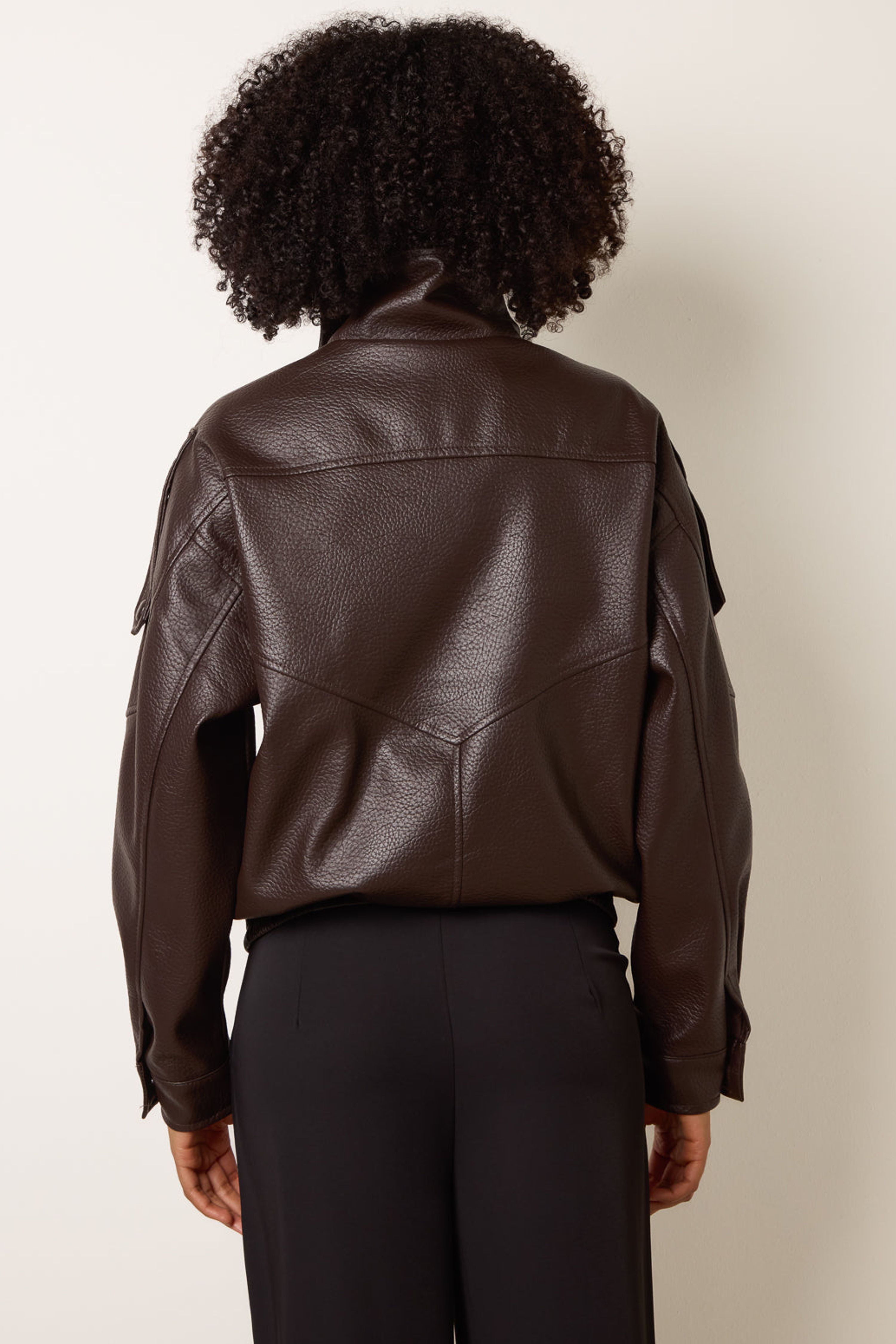 Blue Vanilla Brown High Collar Faux Leather Jacket