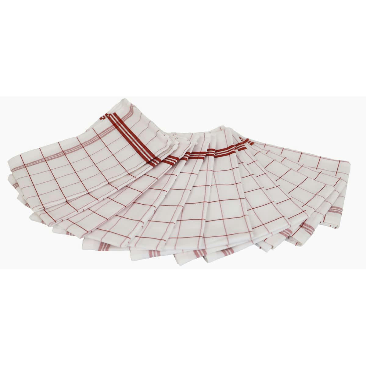 ESSUIE VERRE MATHILDE - Lot de 12 torchons essuies verres carreaux en coton rouge