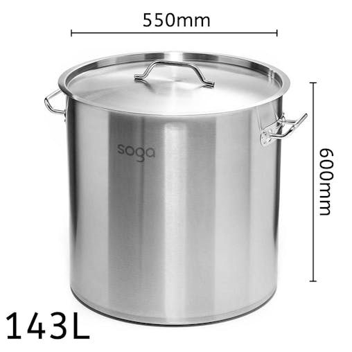 SOGA Stock Pot 143L Top Grade Thick Stainless Steel Stockpot 18/10
