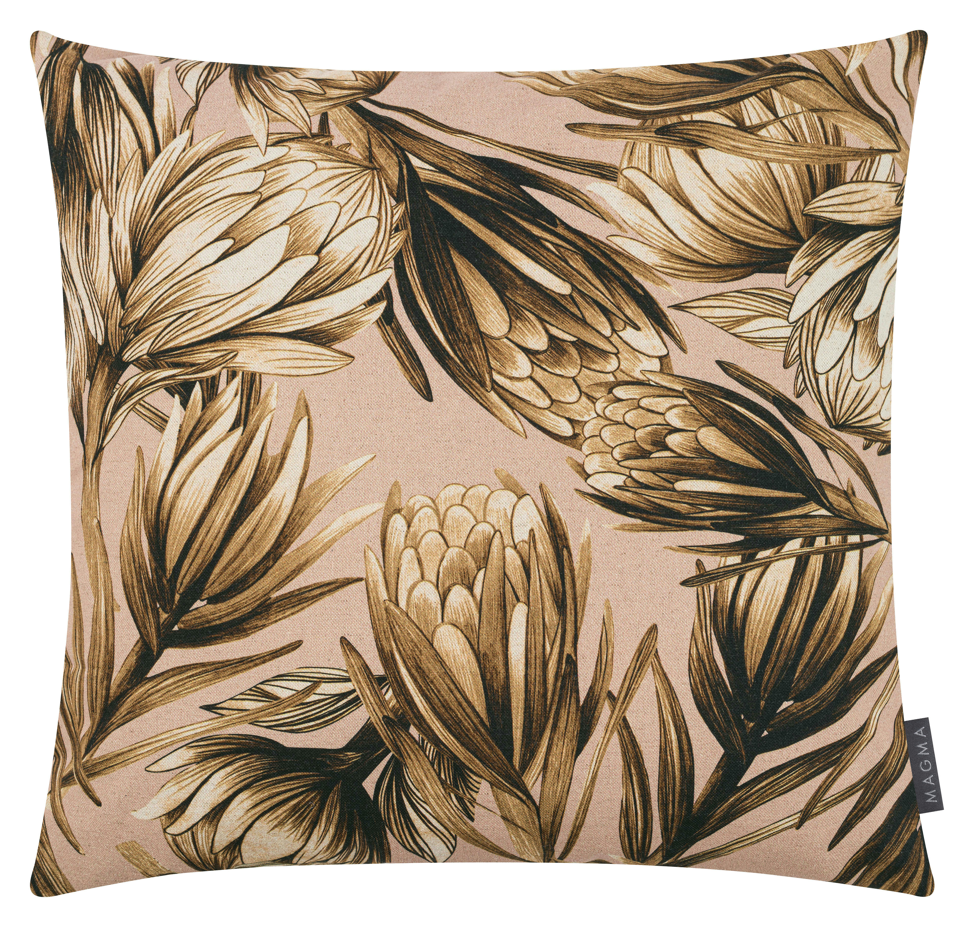 PROTEA - Housse de coussin motif floral imprimé sur fond rose 50x50 - Lot de 2