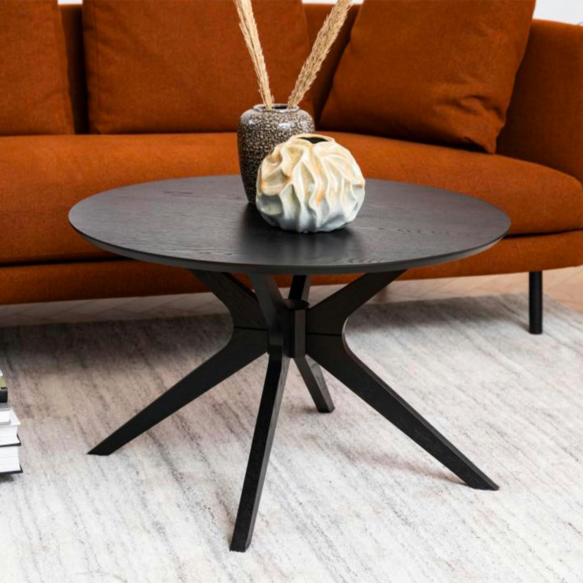 DONKA - Table basse ronde en bois de chêne 80cm noir