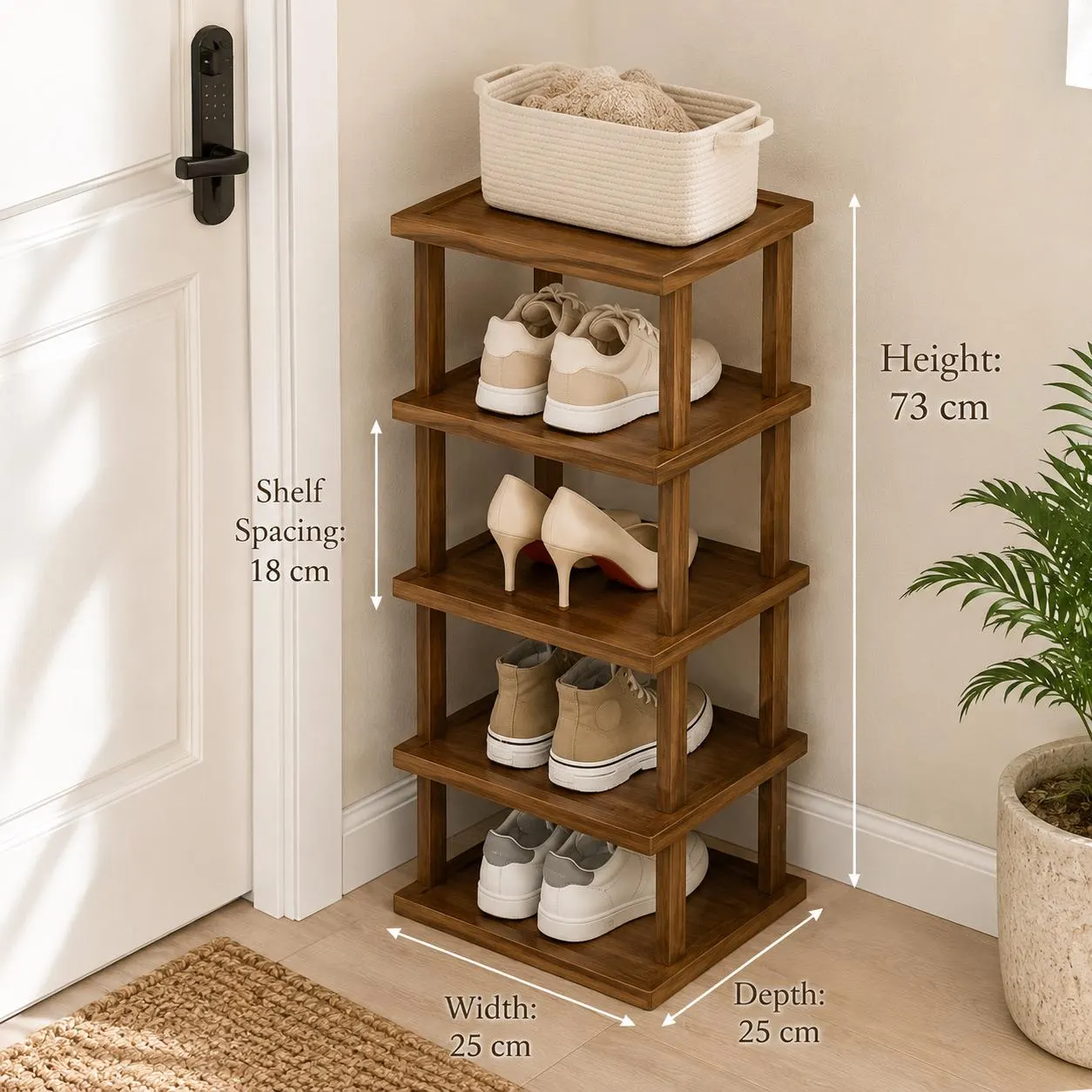 Vertical Bamboo Shoe Rack, 5 7 12 17 Tier Narrow Shoe Organizer for Small Spaces, Entryway Closet Corner, Stackable Storage Shelf