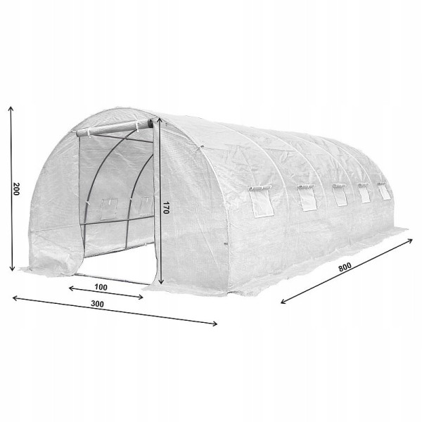 Tunel Foliowy Szklarnia PREMIUM siatka 3x8m biały GRUBY stelaż 25 mocny