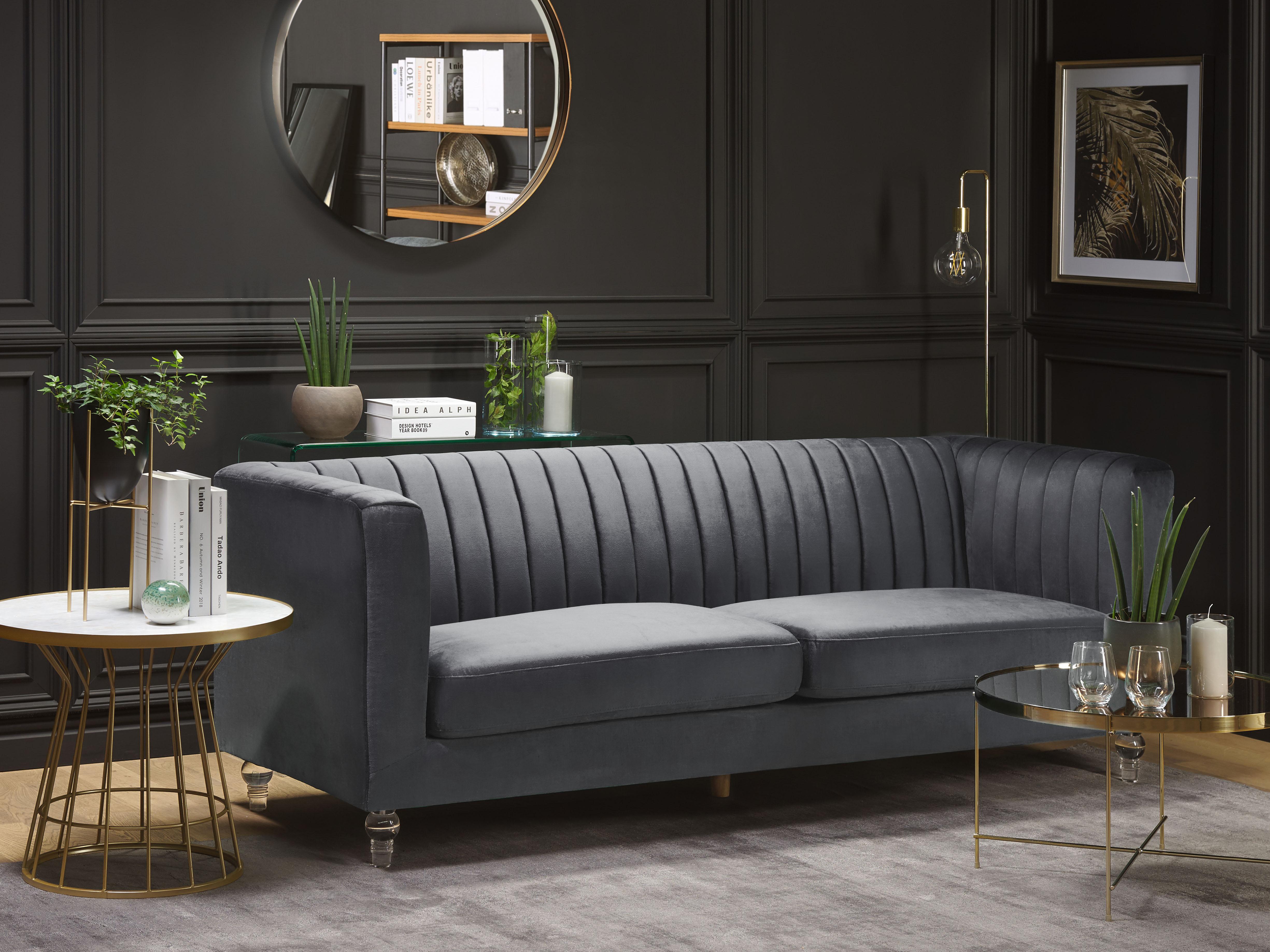 Sofa 3 Seater ARVIKA Velvet Dark Grey