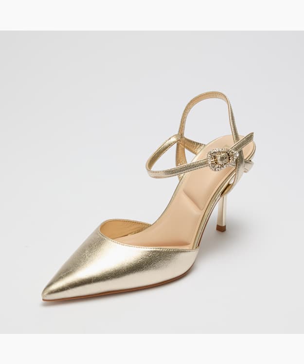 Compelling Gold - Leather Y-Strap Court Shoes