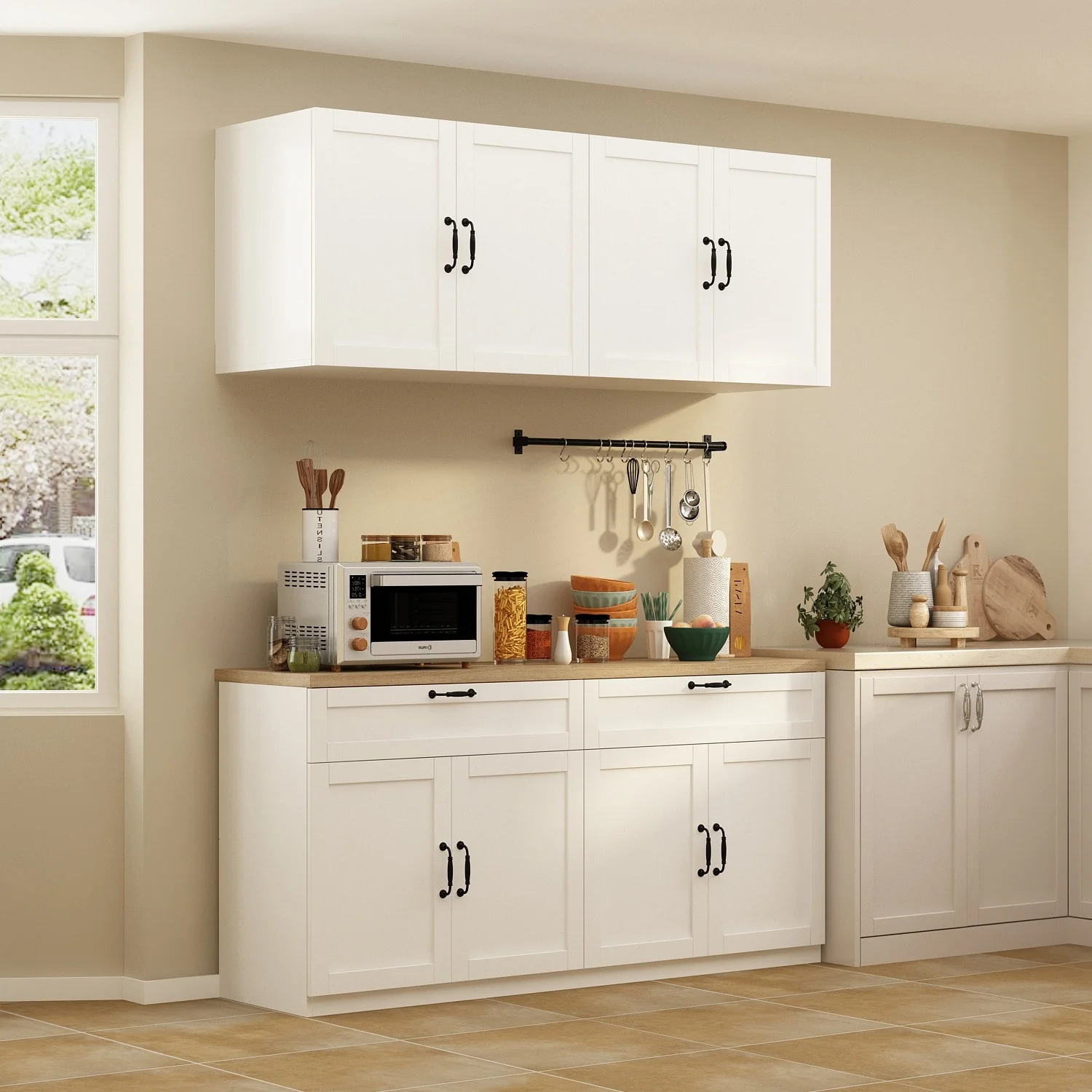Storage Cabinet Kitchen Pantry Garage Wall Floor and Wall Cabinet Set