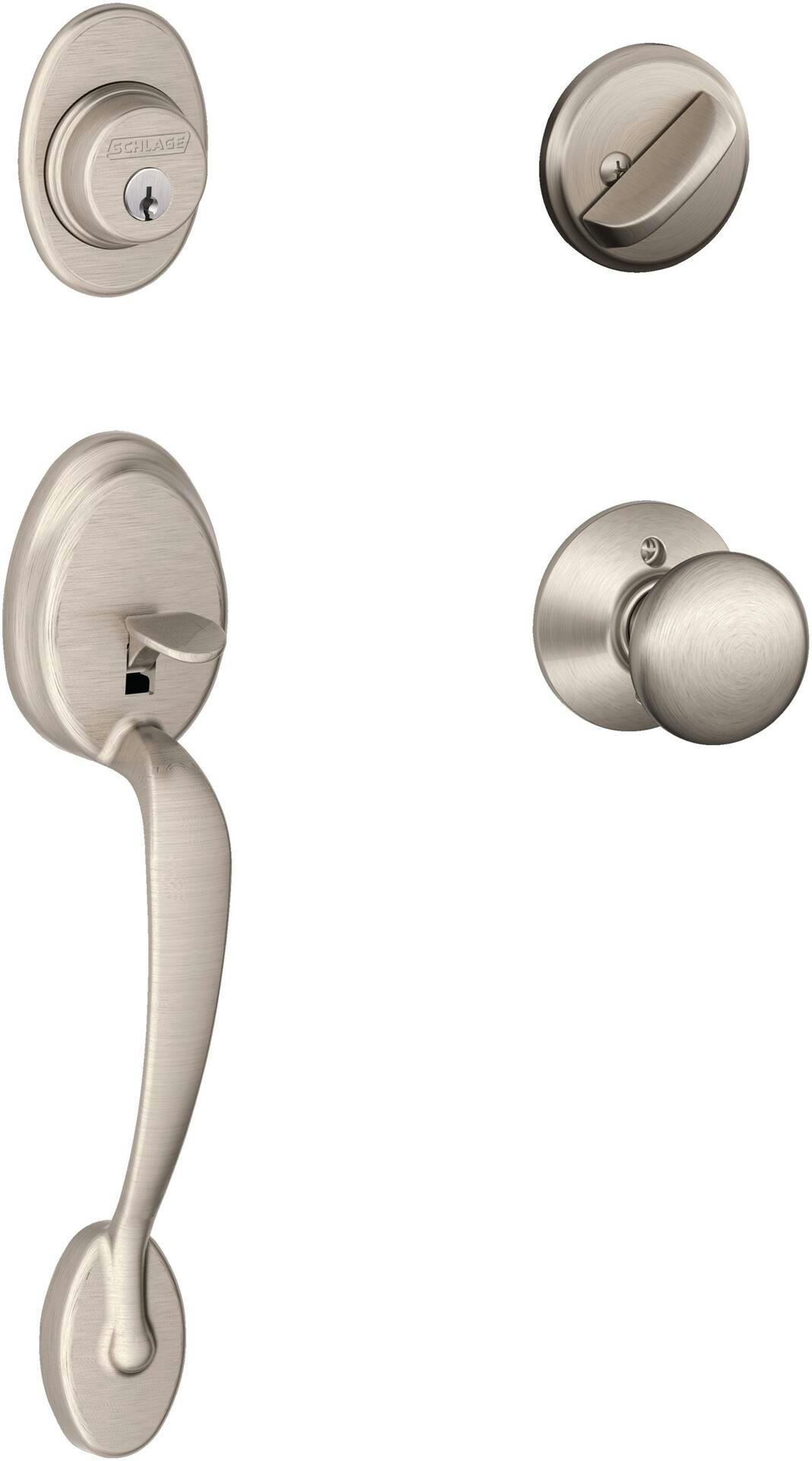Schlage Entry Front Entry Grip Handle Set, Plymouth Door knob & Deadbolt Lock Set, Satin Nickel